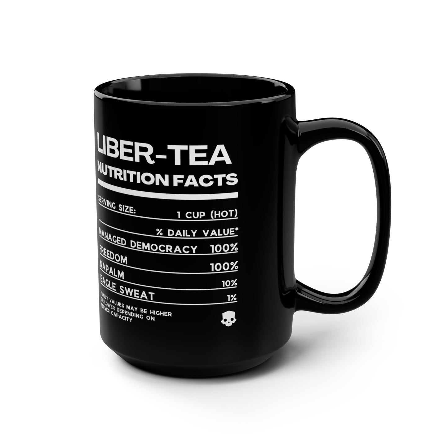 Helldivers 2 Inspired Glossy Black "Liber-Tea Nutrition Facts" Mug