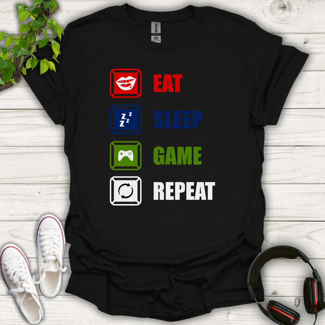 Eat Sleep Game Repeat T-shirt