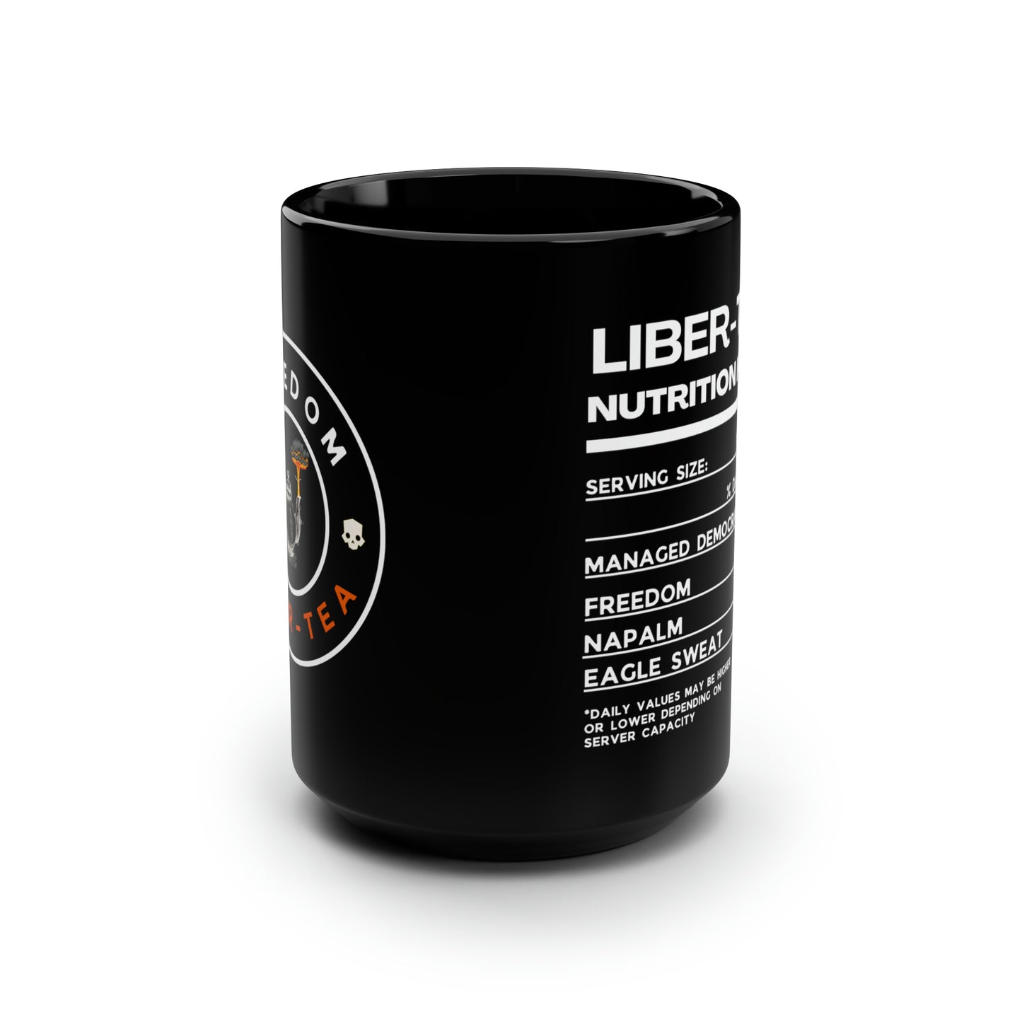 Helldivers 2 Inspired Glossy Black "Liber-Tea Nutrition Facts" Mug