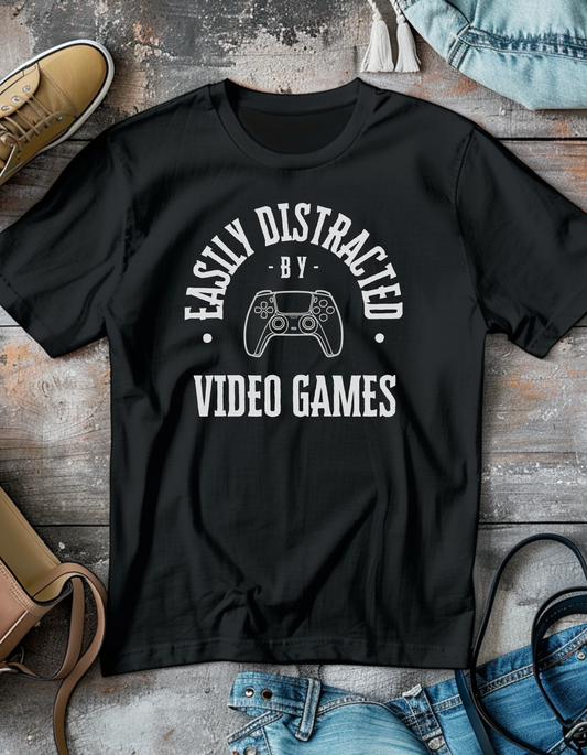 Easily Distracted by video games softstyle T-shirt Gift for Gamer Funny Gaming Shirt